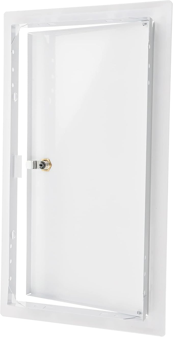 8" x 16" Lockable White Metal Access Door - Service Shaft Panel with Key for Plumbing, Electricity, Heating, Alarm & Bathroom Services
