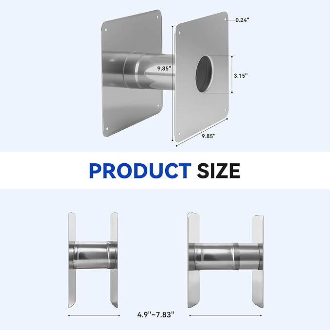 Vent Kit 3.15-inch Stainless Steel Ventilation Wall Sleeve, extendable, for Indoor Gas tankless Water heaters，for Ventilation Pipes Under 3 inches.