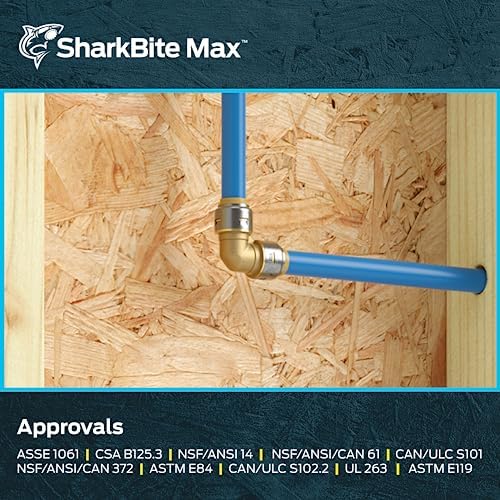 SharkBite Max 1/2 Inch 90 Degree Elbow, Pack of 4, Push to Connect Brass Plumbing Fitting, PEX Pipe, Copper, CPVC, PE-RT, HDPE, UR248A4