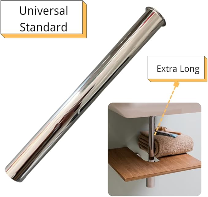 Heavy Duty Flanged Sink Tailpiece 1-1/4" OD x 12", Extension Tube for Trap, Drain Connections, Chrome