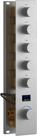 Shower Valve Concealed Shower Mixing Faucet with Temperature Display Function, Flow Control Brass Diverter Valve Kit, 5 Function Can Be Activated Simultaneously, Brushed Nickel