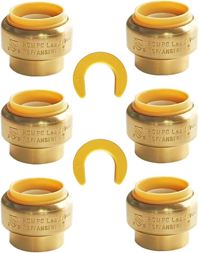 HQMPC 1" Push Fit PEX End Cap, Push-to-Connect, No lead Brass Plumbing Fittings for Copper, CPVC 6Pcs Disconnect Clip Included