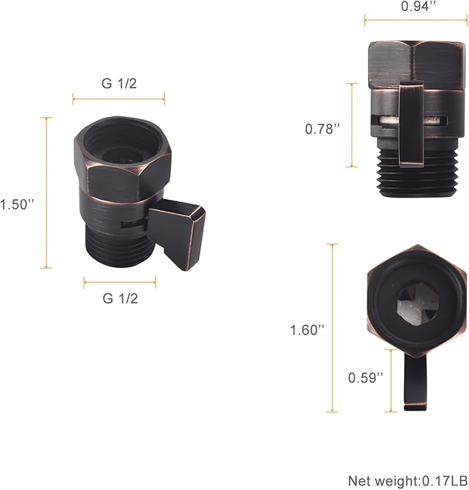 Oil Rubbed Bronze Water Flow Control Valve, Shower Head Flow Control, Angle Brass Shut Off Valve for Handheld Shower, Water Pressure Regulator Replacement