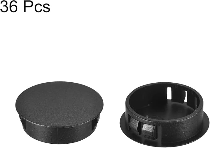 uxcell 1-1/4" Plastic Hole Plugs, 36Pcs Flush Type Panel Round Snap in Fastener Knockout Locking Plugs for Furniture Insert End Caps Panels, Black
