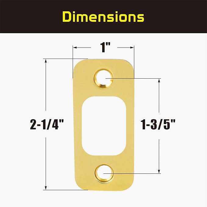Deadbolt Strike Plate, Solid Brass Door Backplate 1" X 2 1/4“, Round Corner Heavy Duty - 3 Pack