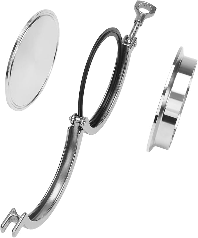 DERNORD 4" Sanitary Pipe Fittings Set, Stainless Steel End Cap + Weld Ferrule + Tri Clamp + FKM Gasket