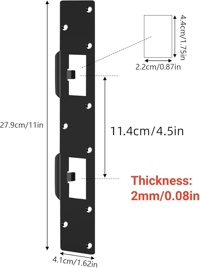 Double Holes Latch Reinforcement Plate Heavy Duty Security Latch Plate Security Striker Plates for Exterior Interior Door Deadbolt Fix Door Frame for 4.5 inch Hole Center (Black-1Pcs)