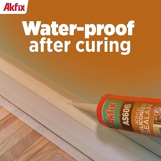 Akfix AS606 White Acrylic Latex Caulk for Painters (1x10.1 fl.oz.) - Siliconized Acrylic Caulk for Window and Door Sealing, Crack Filling, Baseboards & Trim, Odorless, Paintable | 1 Pack