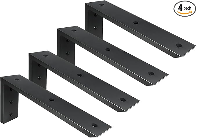 WINKER Countertop Support Bracket 4 Pack Heavy Duty 1/2" Thick Hidden L Shelf Bracket 12" x 6" x 2.5" Metal Corbels for Quartz/Granite/Wood/Concrete/Laminate Countertops, Black