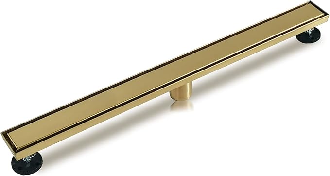Neodrain 36-Inch Gold Linear Shower Drain, 2-in-1 Flat & Tile Insert Cover, Stainless Steel Linear Drain, Brushed Brass Rectangle Shower Floor Drain with Hair Strainer,CUPC Certified
