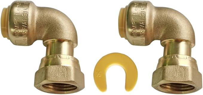 HQMPC Push Elbow Coupling with Union 1/2"X1/2" 2Pcs No Lead Push-to-Connect Plumbing Fittings Brass Pipe Connector Fittings for Copper PEX CPVC