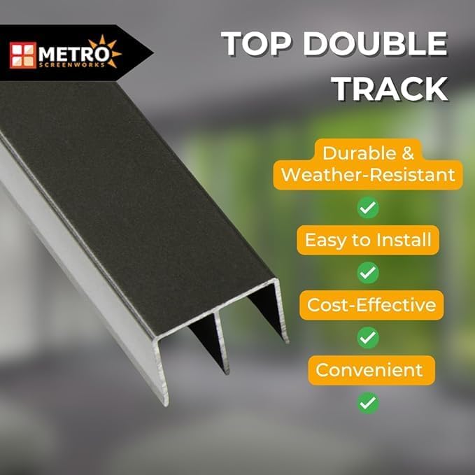 Top Double Channel Track for Bypass & French Sliding Screen Doors - Replacement Sliding Screen Door Upper Tracking System Hardware - Silver Aluminum Track - 1-1/2” Wide 1” Deep - 36 in, 4 Piece