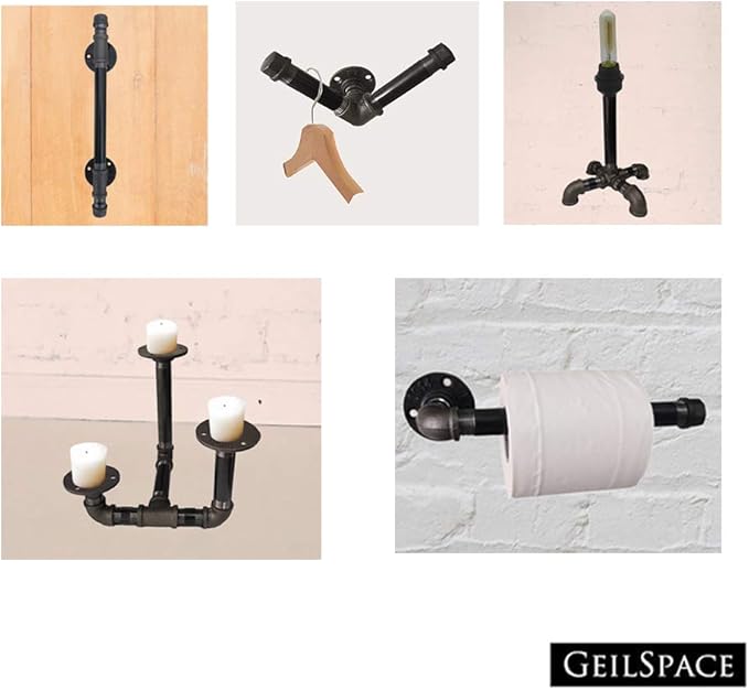 GeilSpace Floor Flange, Malleable Iron Pipe Fittings - Vintage DIY Industrial Shelving, Industrial Decor, Furniture DIY (1/2", Grey)