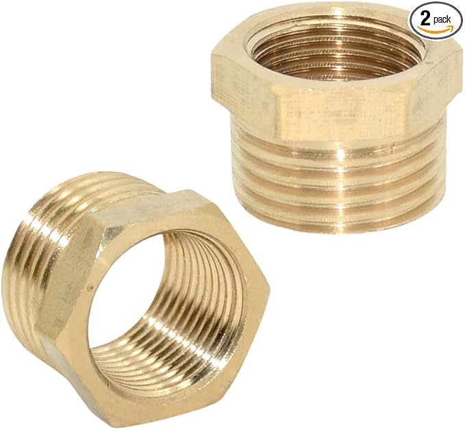 2pcs 1/2" NPT Male To 3/8" NPT Female Brass Reducer Thread Hex Bushing Brass Threaded Pipe Fitting,Hex Reducing Convert Adapter Pipe Fitting (1/2"*3/8")