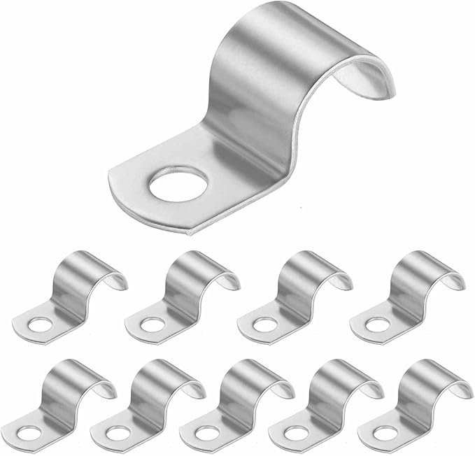 HARFINGTON 5/8 Inch Pipe Strap, 304 Stainless Steel Conduit Clip 10Pcs Single Hole Strap Clamp for Pipe Tube Cable Fixing (16mm, Silver)