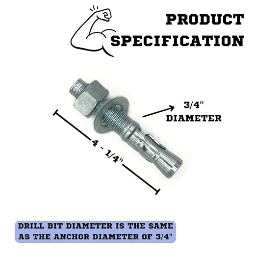 Zinc-Plated Steel Wedge Anchors, 3/4" X 4-1/4" - Heavy-Duty Mounting Bolts for Concrete - 25 Pack