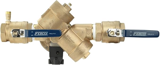 Febco 825Y Series 1-1/4" Bronze Reduced Pressure Zone Backflow Preventer Assembly, Quarter Turn Shutoff, NPT End Connections, Y Pattern, Flood Sensor with SentryPlus Alert Technology for Relief Valve