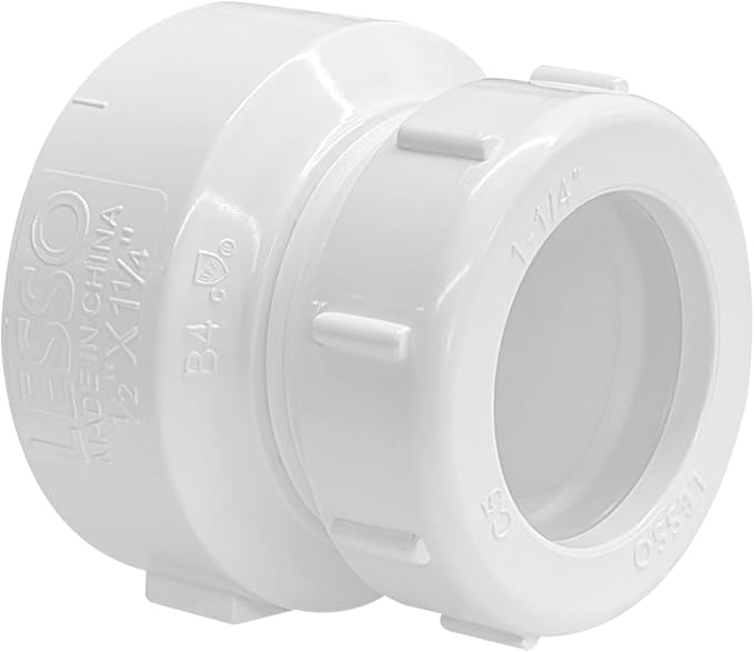 LESSO PVC Trap Adapter, 1-1/2 x 1-1/4 Inch, PVC DWV Female Pipe Fitting， SCH40 White