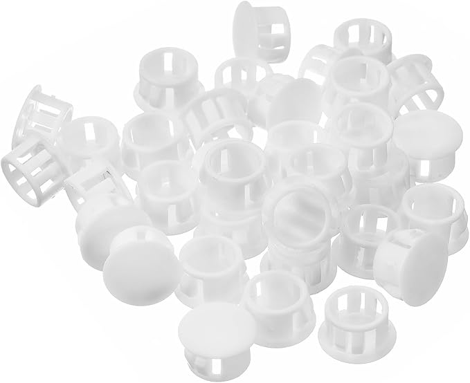 uxcell 14mm(35/64") Plastic Hole Plugs, 36Pcs Flush Type Panel Round Snap in Fastener Knockout Locking Plugs for Furniture Insert End Caps Panels, White