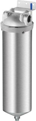 Amwater NSF/ANSI 42 Stainless Steel Whole House Water Filter Housing, 10" x 2.5" Sediment Water Filter System for Heavy Duty, Well & City Water, 1/2" NPT Port, Drain Valve Style C