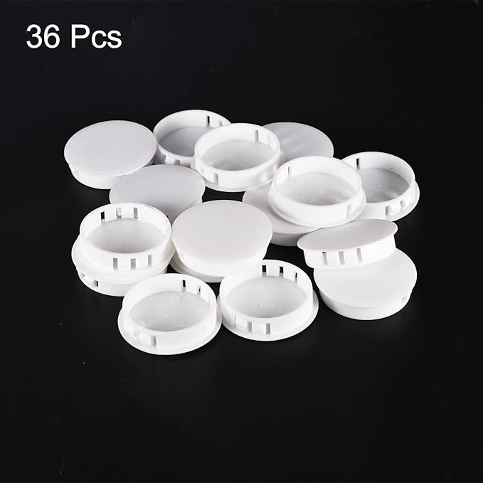 uxcell 1-49/64" Plastic Hole Plugs, 36Pcs Flush Type Panel Round Snap in Fastener Knockout Locking Plugs for Furniture Insert End Caps Panels, White