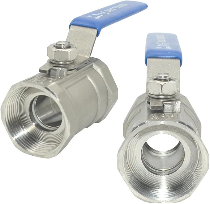VARMHUS 2PCS 1-1/2" Stainless Steel 304 Ball Valve 1Pc Type NPT Female Threaded with Heavy Duty Blue Vinyl Insulation Handle,CF8M Ristricted Flow,1000 WOG (2PCS 1-1/2")