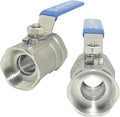 VARMHUS 2PCS 1-1/2" Stainless Steel 304 Ball Valve 1Pc Type NPT Female Threaded with Heavy Duty Blue Vinyl Insulation Handle,CF8M Ristricted Flow,1000 WOG (2PCS 1-1/2")