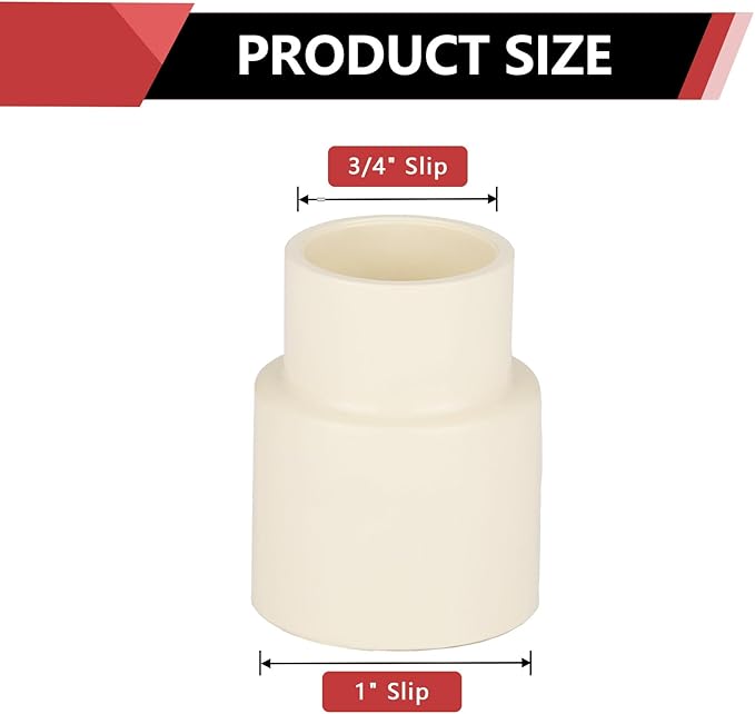 (50 Pieces) EFIELD 1" x 3/4" CPVC Pipe Fittings, Slip x Slip (Socket) Coupling, For Hot and Cold Water Plumbing,(CPVC029-10-50PCS)