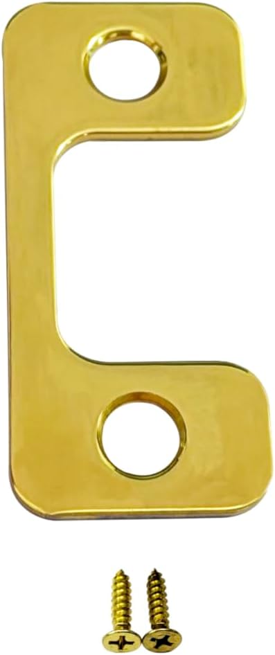 QCAA Solid Brass Deadbolt Strike Plate, Adjustable Jamb Plate, for Electronic Locks, Polish Brass, 1 Pack, Made in Taiwan