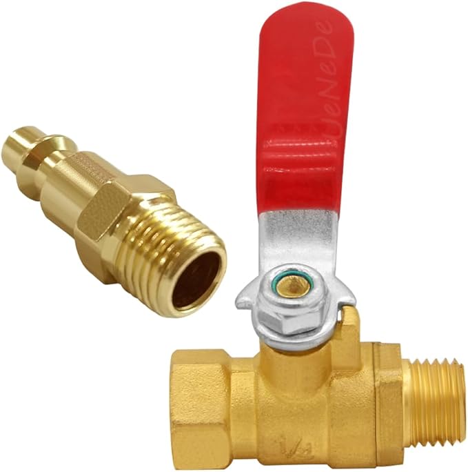2PCS Brass 1/4 Inch NPT Ball Valve and Air Connect, 1/4" NPT Male to Female Shut-off Valve with 1/4" NPT Male Industrial Air Hose Quick Plug for Air Compressor Pneumatic Coupler Fitting Adapter