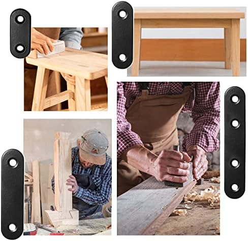 QSJ 26 Sets Flat Plate Straight Bracket Flat Brace Bracket Stainless Steel, 36mm/46mm/56mm/76mm Wood Brackets Mending Repair Plate Brace