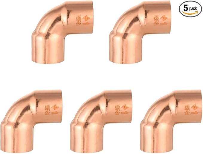 5 Pack EFIELD 1" C X C Short Radius Copper 90 Degree Elbow, LF Copper Plumbing Fittings with Sweat Solder Connection,(COPPER049)