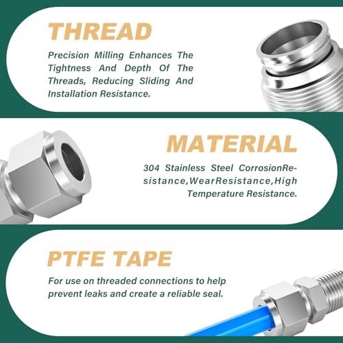 1PCS 304 Forging of Stainless Steel Compression Tube Pipe Fitting Connector, 1" Tube OD x 3/4" NPT Male Straight Adapter for fuel/air/liquid/oil/gas/vacuum pipelines
