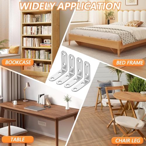20 Pcs L Bracket Corner Braces 2 Inch Stainless Steel Heavy Duty Shelf Bracket for Wood Shelves, Wall Hanging Support 90 Degree Joint Right Angle Brackets with Screws