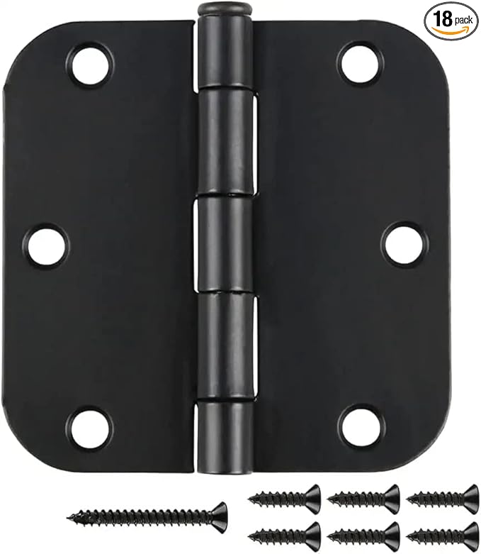 18 Pack Matte Black Door Hinges Black 3 1/2 Interior Door Hinges 3.5 Inch with 5/8” Radius Corners 3 ½"x 3 ½" Mat Black Hardware Controls JIW Garage Factory