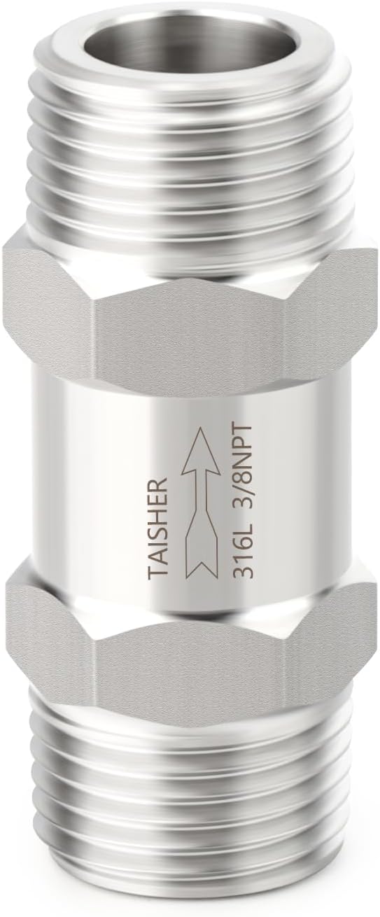 TAISHER 1PCS 316L Stainless Steel 3/8" NPT Male Check Valve,Backflow Prevention,One Way Non-Return Check Valves