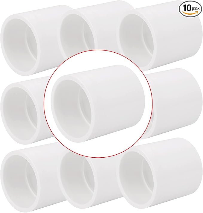 10Pack 1-1/4" PVC Pipe Coupling Adapter Pipe Fittings (Socket x Socket) Contractor Pack Schedule 40 Heavy Duty 1.25 Inch PVC Slip Socket Connectors for DIY PVC Shelf Garden Support Structure, White