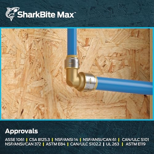 SharkBite Max 1 x 3/4 Inch 90 Degree Reducing Elbow, Push to Connect Brass Plumbing Fitting, PEX Pipe, Copper, CPVC, PE-RT, HDPE, UR278A