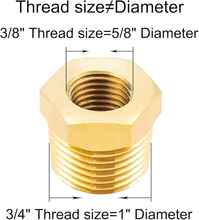 Joywayus Brass Reducing Hex Bushing 3/4" NPT Male to 3/8" NPT Female Pipe Fitting Reducer Adapter(Pack of 5)