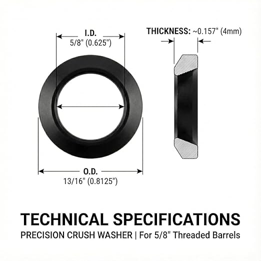 5/8 x 24 Crush Washer 5 Pack Black Steel Precision Spacers Anti Corrosion for Threaded Platforms Fits 5/8x24 5/8 24 0.625x24 Threads Machined for Secure Alignment Durable Conical Design