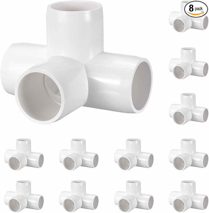 8 Pack 1 1/4" SCH40 PVC Elbow Pipe Fitting, 4-Way PVC Elbow Corner Side Outlet Tee Fitting, Furniture Grade Pipe Connectors for DIY Project, Pond Protection, Socket x Socket