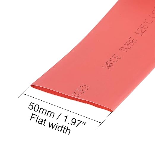 uxcell Heat Shrink Tubing, 30mm Dia 50mm Flat Width 2:1 Rate Shrinkable Tube Cable Sleeve 1m - Red