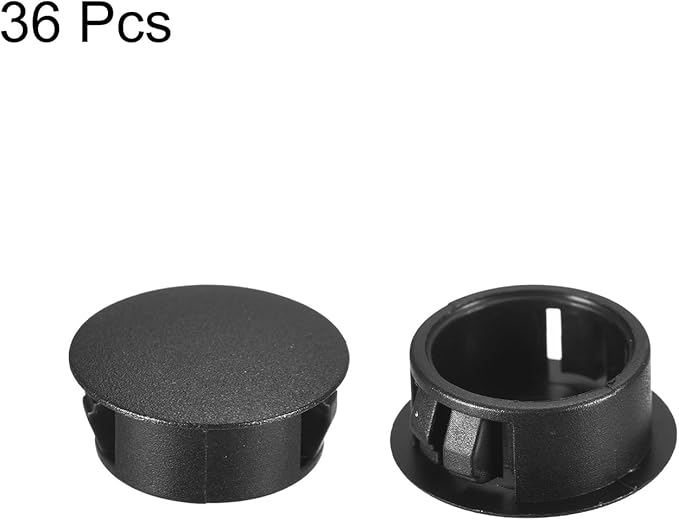 uxcell 25/32" Plastic Hole Plugs, 36Pcs Flush Type Panel Round Snap in Fastener Knockout Locking Plugs for Furniture Insert End Caps Panels, Black