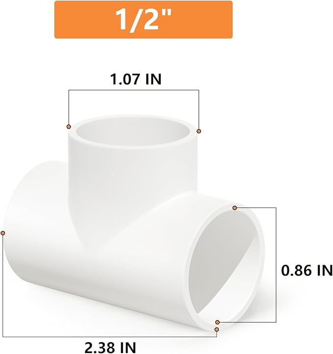 GASHER 25PCS PVC Pipe Fitting 1/2" PVC Tee Furniture Grade Pipe Socket Fittings, For Home or Industrial