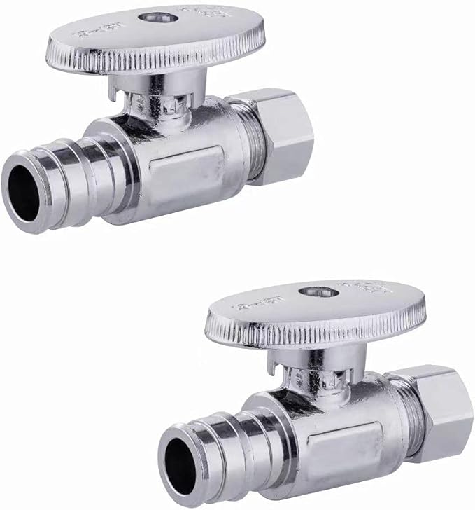 (Pack of 2) EFIELD Pex-a 1/4 Turn Straight Stop Valve 3/8" OD Compression x 1/2" Expansion (F1960) Chrome Plated Brass,(VALVE098)