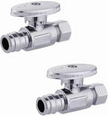(Pack of 2) EFIELD Pex-a 1/4 Turn Straight Stop Valve 3/8" OD Compression x 1/2" Expansion (F1960) Chrome Plated Brass,(VALVE098)