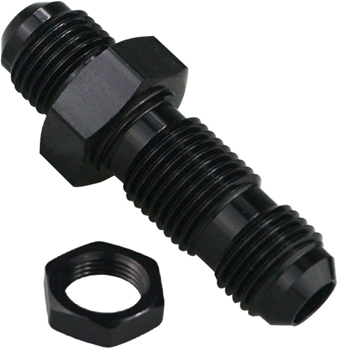 10AN Male Flare Straight Bulkhead Fitting Adapter with 10AN Nut Aluminum Black Hard Hex Anodized Connector