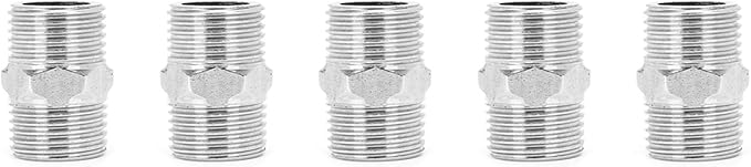 5Pcs 1/2in Male Hex Nipple Pipe Fittings, Stainless Steel 1/2 inch Male Threaded Pipe Fittings Equal Nipples Connectors