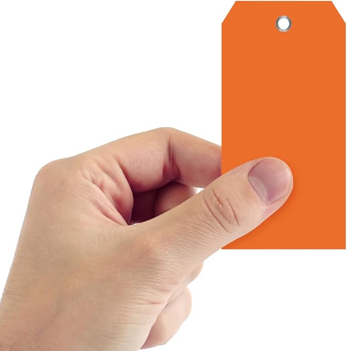 SmartSign 100-Pack Orange Plastic Tags with Pre-Punched Hole, 4.75" x 2.375", Size#5, 10 mil Tearproof Plastic Tags with Metal Eyelet, Writable Blank Tags for Shipping, Labeling, USA-Made
