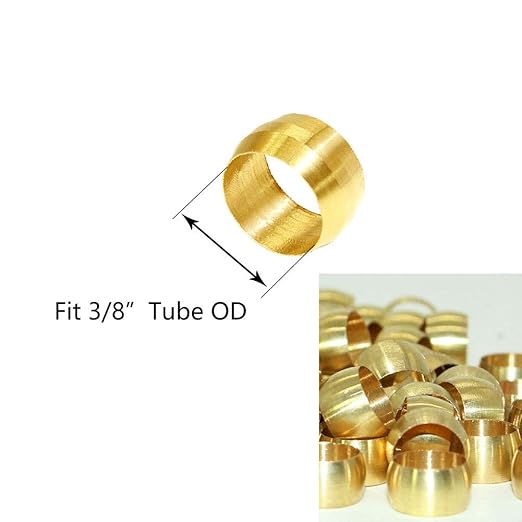 Beduan Brass Compression Fitting, Compression Sleeve Fitting Sleeve Ferrules 3/8" Tube OD (Pack of 40)